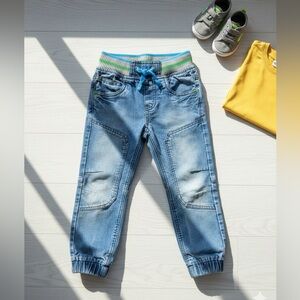 PALOMINO Boys Moto Style Knit Waist distressed Denim Joggers